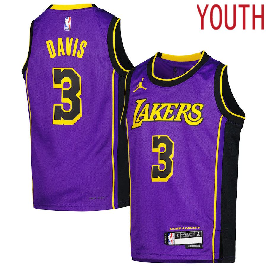 Youth Los Angeles Lakers 3 Anthony Davis Jordan Brand Purple 2022-23 Swingman NBA Jersey
